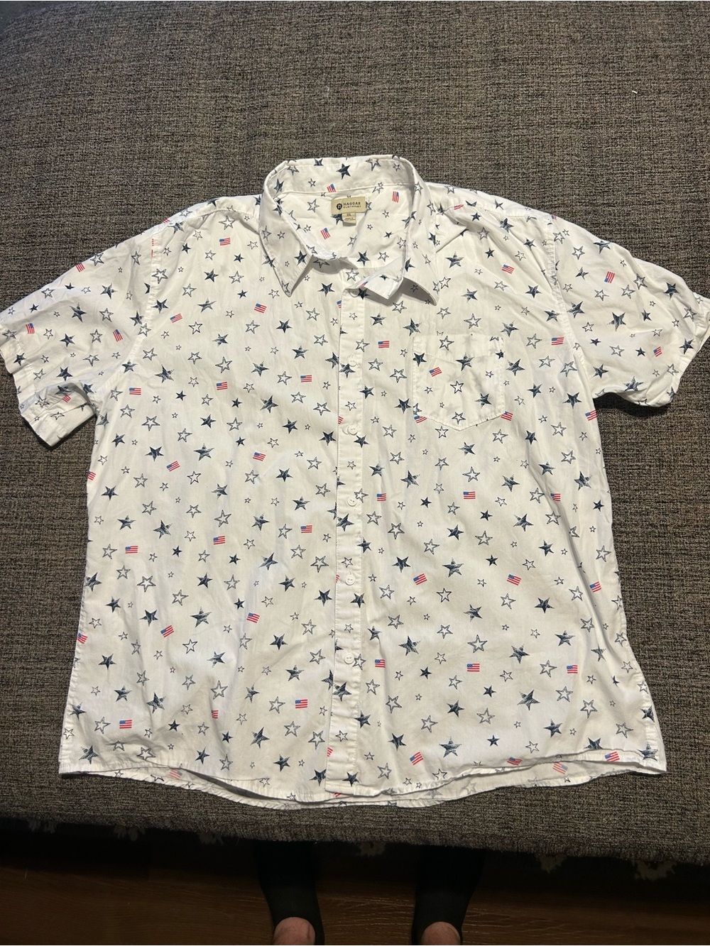 Haggar Men’s XXL Patriotic Button-Up Shirt – Stars & Flags Print